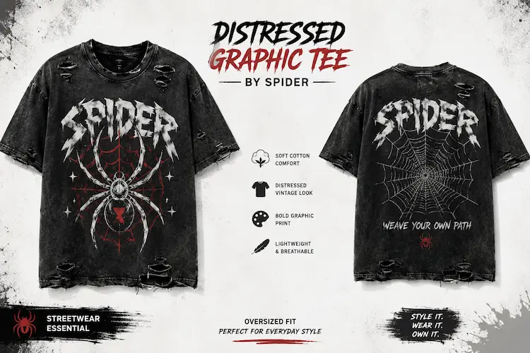 Distressed Graphic Tee by Spider