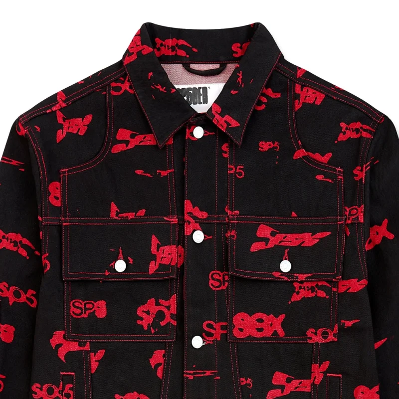 Sp5der 5ex Aop Denim Trucker Black Jacket 11