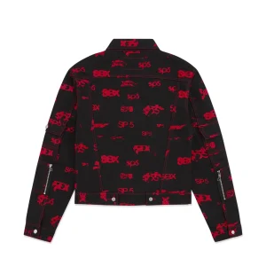 Sp5der 5ex Aop Denim Trucker Black Jacket 13