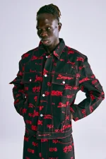 Sp5der 5ex Aop Denim Trucker Black Jacket 6