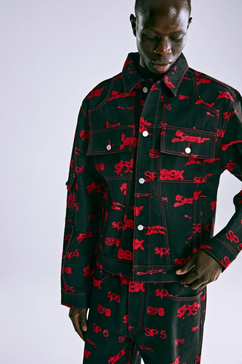 Sp5der 5ex Aop Denim Trucker Black Jacket 7