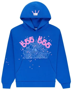 Sp5der Angel Number Hoodie Blue