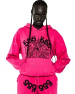 sp5der angel number pink hoodie girl