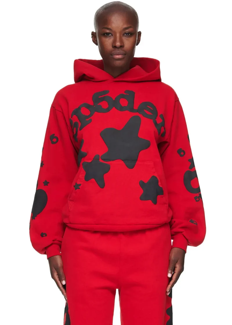 sp5der beluga red black hoodie center
