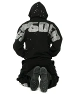Sp5der Black Rhinestone Silk Hoodie 1