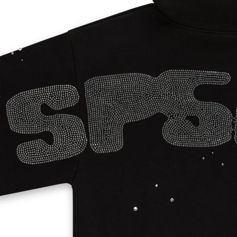 Sp5der Black Rhinestone Silk Hoodie 10