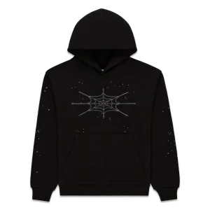Sp5der Black Rhinestone Silk Hoodie