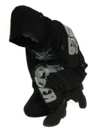 Sp5der Black Rhinestone Silk Hoodie 2