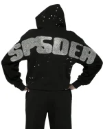 Sp5der Black Rhinestone Silk Hoodie 3