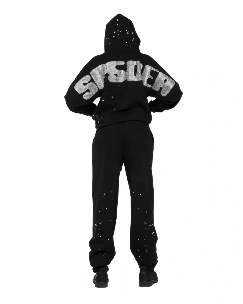 Sp5der Black Rhinestone Silk Hoodie 5
