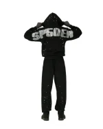 Sp5der Black Rhinestone Silk Hoodie 6