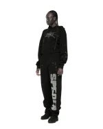Sp5der Black Rhinestone Silk Hoodie 7