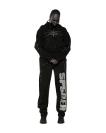 Sp5der Black Rhinestone Silk Hoodie 8