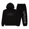 Sp5der Black Rhinestone Silk Tracksuit