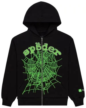 sp5der cash og web v2 rhinestone zip hoodie black