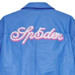 Sp5der Debossed Web Leather Blue Jacket 2