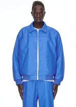 Sp5der Debossed Web Leather Blue Jacket 3