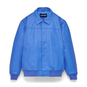 Sp5der Debossed Web Leather Blue Jacket
