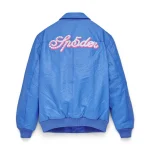 Sp5der Debossed Web Leather Blue Jacket 5