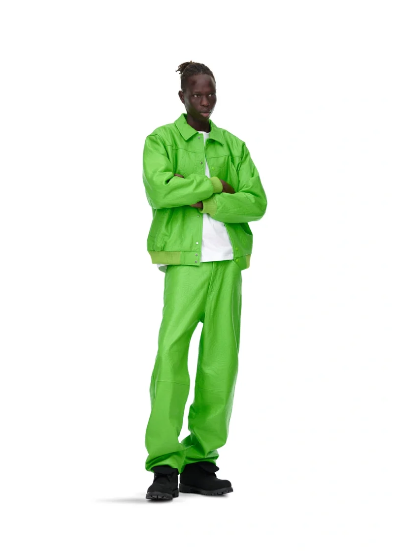 Sp5der Debossed Web Leather Green Jacket 2