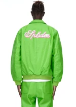 Sp5der Debossed Web Leather Green Jacket 3