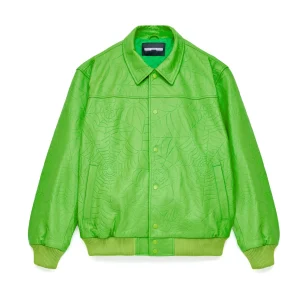 Sp5der Debossed Web Leather Green Jacket