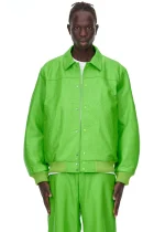 Sp5der Debossed Web Leather Green Jacket 5