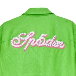 Sp5der Debossed Web Leather Green Jacket 6