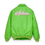 Sp5der Debossed Web Leather Green Jacket 8