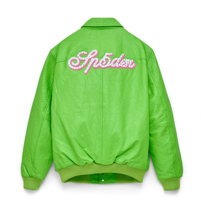 Sp5der Debossed Web Leather Green Jacket 8