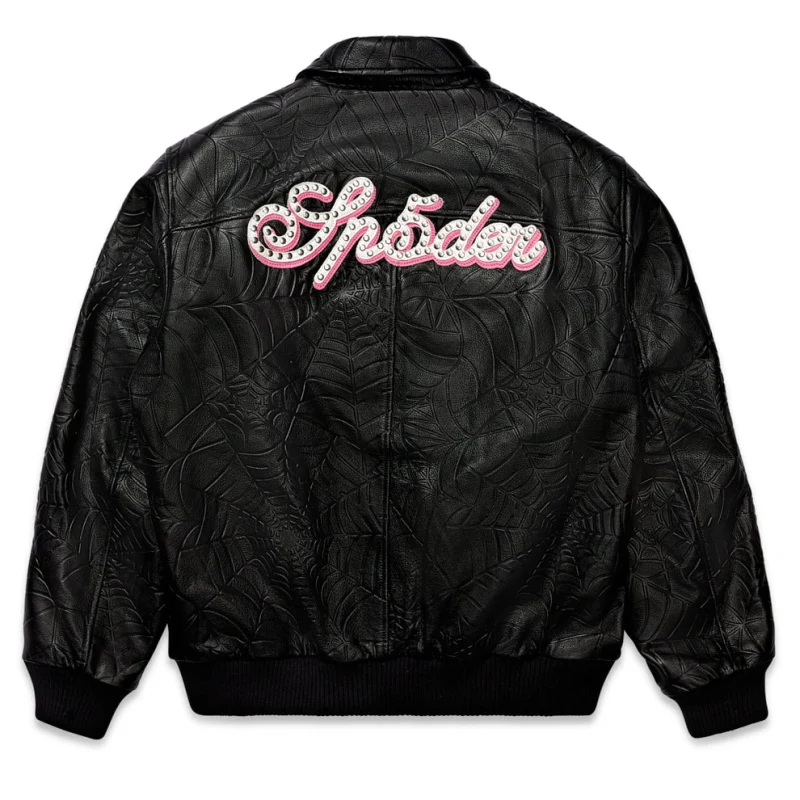 Sp5der Debossed Web Leather Jacket 2