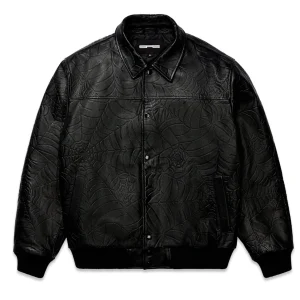 Sp5der Debossed Web Leather Jacket