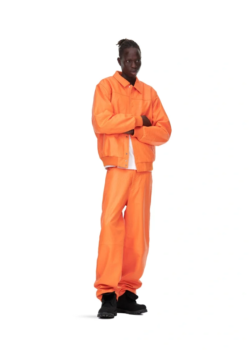 Sp5der Debossed Web Leather Orange Jacket 1