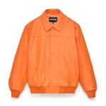 Sp5der Debossed Web Leather Orange Jacket