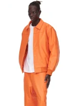 Sp5der Debossed Web Leather Orange Jacket 2