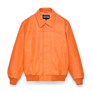 Sp5der Debossed Web Leather Orange Jacket