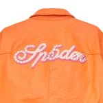 Sp5der Debossed Web Leather Orange Jacket 6