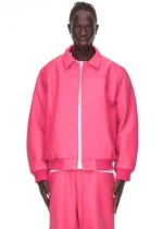 Sp5der Debossed Web Leather Pink Jacket 3