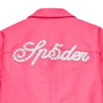 Sp5der Debossed Web Leather Pink Jacket 6