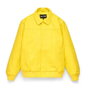 Sp5der Debossed Web Leather Yellow Jacket
