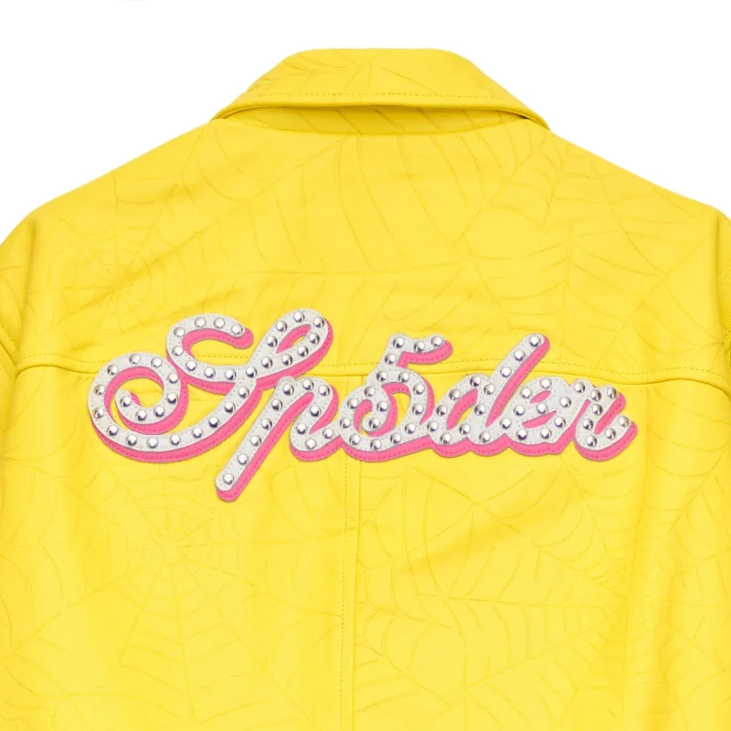 Sp5der Debossed Web Leather Yellow Jacket 6