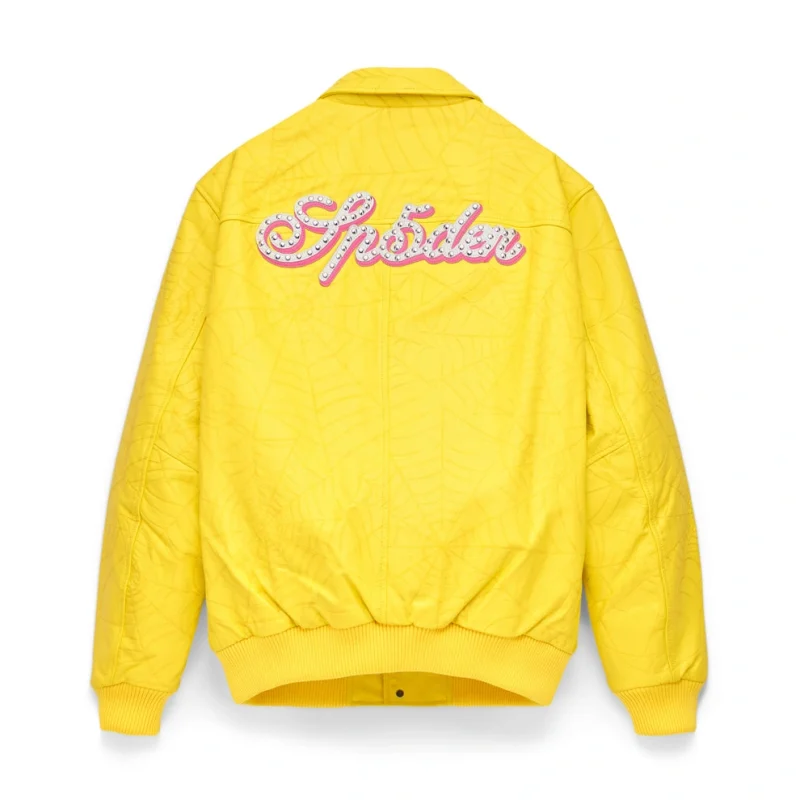 Sp5der Debossed Web Leather Yellow Jacket 7