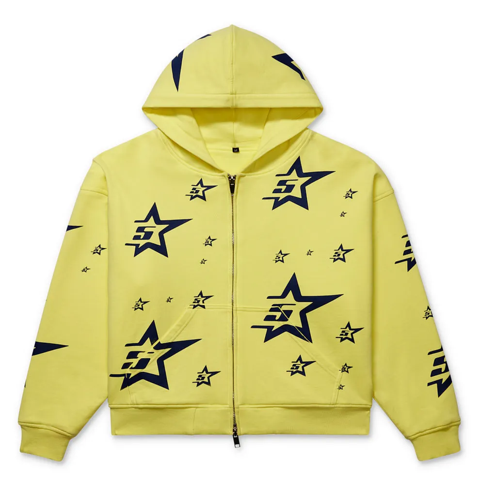 Sp5der Double Layer 5star Zip Yellow Hoodie Sp5der Double Layer 5star Zip Yellow Hoodie