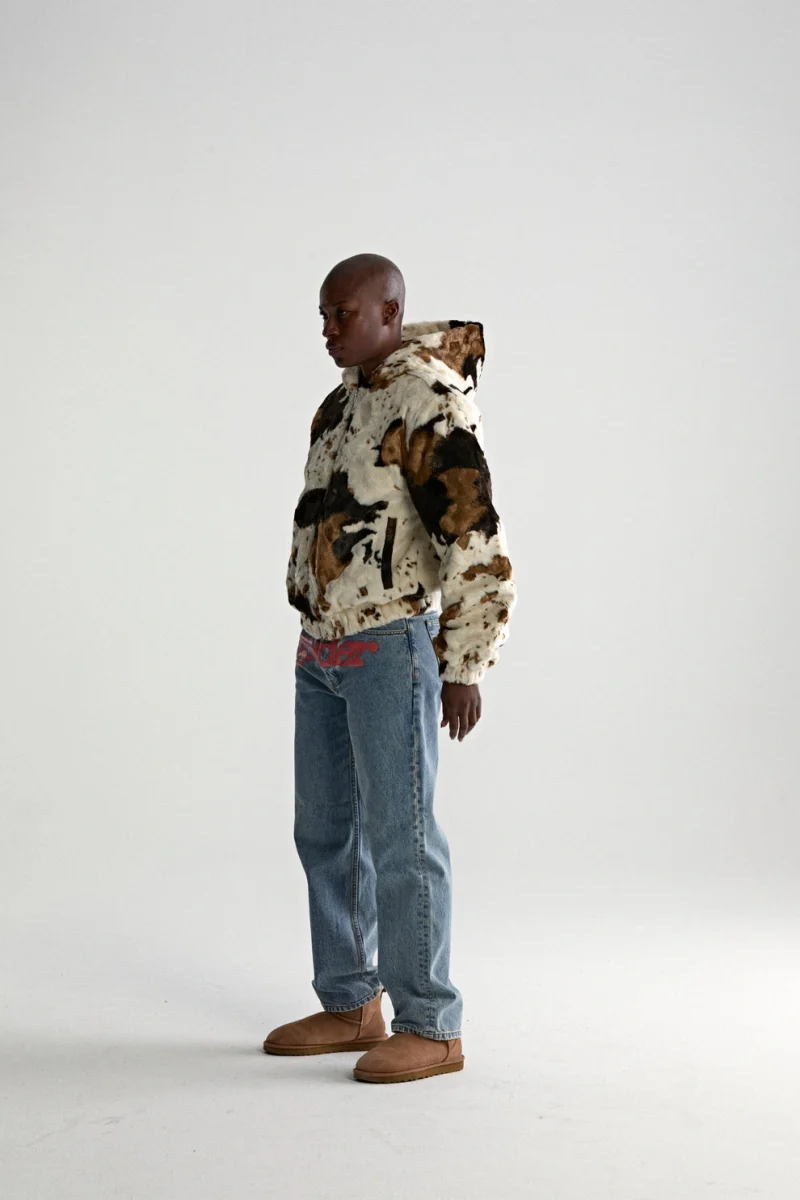 Sp5der Faux Fur Cow Print Jacket 12