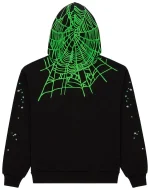 sp5der heavy web green star hoodie black backside