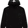sp5der heavy web green star hoodie black