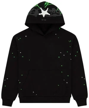 sp5der heavy web green star hoodie black