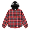 Sp5der Hooded Zip Flannel Shirt Red Jacket