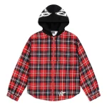 Sp5der Hooded Zip Flannel Shirt Red Jacket