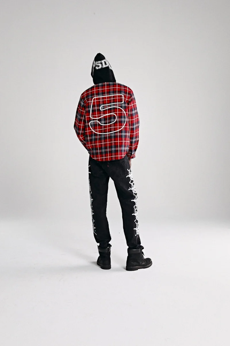Sp5der Hooded Zip Flannel Shirt Red Jacket 3